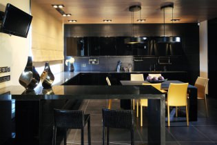 Fekete díszlet a konyhában: design, háttérképválasztás, 90 fotó