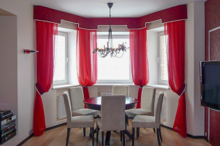 Piros függönyök a belső térben: típusok, szövetek, design, tapétával kombináció, dekor, stílus