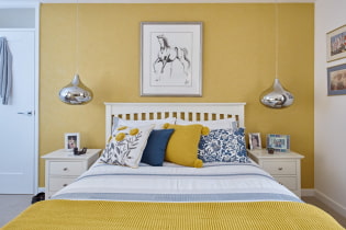 Sárga hálószoba: tervezési jellemzők, kombinációk más színekkel